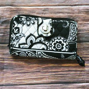 VERA BRADLEY BLACK AND WHITE CLOTH FLORAL WALLET